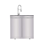Castelle Flame Blaze 108-Inch 6-Burner 85K BTU Deluxe Stainless Steel Liquid Propane Outdoor Kitchen Grill Island with Wine Cooler, Rotisserie, Cabinets, and Granite Countertops