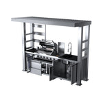 Castelle Flame Imperial 110-Inch 4-Burner 72K BTU Deluxe Stainless Steel Outdoor Kitchen Grill Island with Wine Cooler, Rotisserie, Cabinets, and Granite Countertops