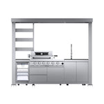 Castelle Flame Imperial 110-Inch 4-Burner 72K BTU Deluxe Stainless Steel Outdoor Kitchen Grill Island with Wine Cooler, Rotisserie, Cabinets, and Granite Countertops