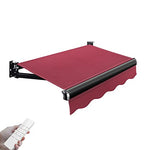 Outdoor Retractable Electric Patio Awning Sunshade Shelter with Remote Control & Manual Crank