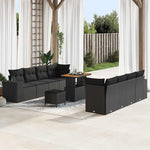 Garden Sofa Set with Cushions, 11 Pieces, Poly Rattan Black Cream, Weatherproof Lounge Furniture for Garden, Balcony, Patio, Modular with Wooden Table, Comfortable and Durable