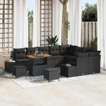 Garden Sofa Set with Cushions, 12-Piece Black Poly Rattan, Weatherproof, Outdoor Lounge Furniture for Garden, Balcony, Patio with Storage Space and Polyester Filling, Modular, Easy Care