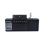 Castelle Flame 43-Inch 6-Burner 85K BTU Stainless Steel Outdoor BBQ Kitchen Island Grill with Wine Cooler, Rotisserie, and Sink