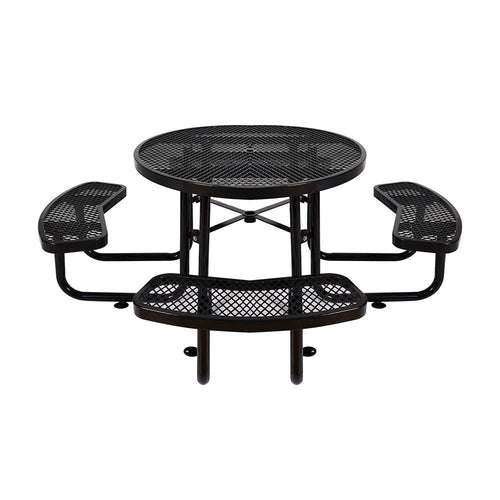 Large 46-Inch Heavy-Duty Round Outdoor Steel Picnic Table With Umbrella Hole