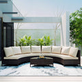 Alora Premium 5-Piece All-Weather Half-Moon Outdoor Rattan Wicker Patio Sectional Sofa Furniture Set With Tempered Glass Table