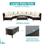 Alora Premium 5-Piece All-Weather Half-Moon Outdoor Rattan Wicker Patio Sectional Sofa Furniture Set With Tempered Glass Table