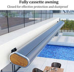 Outdoor Motorized Electric Retractable Patio Awning with LED Lights Smart Mobile App Control Full Cassette Sunshade Canopy for Windows & Doors