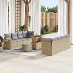 Garden Sofa Set with Cushions 11-Piece Black Cream Poly Rattan Weatherproof Modular for Garden Patio Balcony with Height-Adjustable Table and Storage Compartments Comfortable Lounge Furniture
