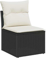 Garden Sofa Set 12 Pieces with Cushions Black Cream Polyrattan Weatherproof Lounge Furniture for Patio Balcony Modular Outdoor Two Seater with Storage Space and Table, Cosy and Space Saving