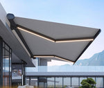 Outdoor Retractable Electric Awning with LED Lights Remote Control, UV & Water Resistant Shade for Patio Deck Balcony Yard