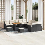 Garden Sofa Set 13 Pieces with Cushions in Beige and Cream, Polyrattan and Acacia Wood, Weatherproof Lounge Furniture for Patio and Balcony, with Storage Space and Comfortable Padding