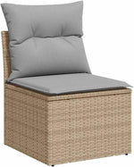 Garden Sofa Set 10 Pieces Beige and Light Grey Cushion Poly Rattan Furniture for Garden Patio Balcony Weatherproof Modular Comfortable Includes Table and Stool Durable