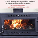 Cast Iron Wood Burning Stove, Heats 900 Sq Ft, Secondary Combustion, Large Glass Window, Air Wash System, Includes Chimney Pipe, Efficient & Eco Friendly Heat Source for Home Cabin