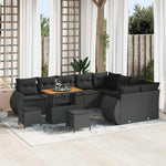 Garden Sofa Set 12 Pieces with Cushions Black Cream Polyrattan Weatherproof Lounge Furniture for Patio Balcony Modular Outdoor Two Seater with Storage Space and Table, Cosy and Space Saving