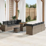 Garden Sofa Set with Cushions, 11 Pieces, Poly Rattan Black Cream, Weatherproof Lounge Furniture for Garden, Balcony, Patio, Modular with Wooden Table, Comfortable and Durable
