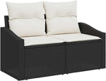 Garden Sofa Set 10-Piece Black Cream Poly Rattan with Cushions, Weatherproof Lounge Furniture for Balcony, Patio and Conservatory, Modular, Space-Saving, Cosy