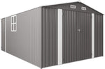Outdoor Metal Storage Shed, 10x14 FT Galvanized Steel Garden Tool House with 796 Cu.Ft Capacity, Gray Double Door Utility Building with Windows, 7 LBS/SQ.FT Roof Load