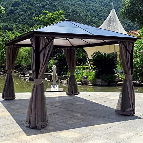 Patio Gazebo Hardtop with Polycarbonate Roof, Canopy Party Tent Outdoor Shelter with Mesh Curtains & Side Walls
