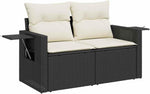 Garden Sofa Set with Cushions 11-Piece Black Cream Poly Rattan Weatherproof Modular for Garden Patio Balcony with Height-Adjustable Table and Storage Compartments Comfortable Lounge Furniture
