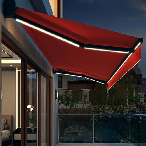 Patio Electric Retractable Awning with Remote Control & LED Light, Outdoor Sun Shade Canopy for Deck Backyard Garden Balcony, Weather Resistant & Easy Installation