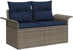 Garden Sofa Set 11-Piece Grey Navy Blue Poly Rattan Weatherproof with Cushions and Cushions for Garden Balcony Patio Outdoor Lounge Corner Couch Seating Furniture with Storage Space and Garden