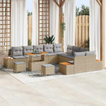 Garden Sofa Set Grey with Cushions, 13 Pieces, Made of Poly Rattan and Powder-Coated Steel for Garden, Balcony, Patio, Weatherproof Lounge Furniture with Storage Function and Table