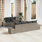 Garden Sofa Set with Cushions 8-Piece Beige and Cream Polyrattan Lounge Furniture for Garden Patio Balcony Weatherproof and Waterproof with Height-Adjustable Table and Cosy Cushions