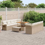 Garden Sofa Set with Cushions 11-Piece Black Cream Poly Rattan Weatherproof Modular for Garden Patio Balcony with Height-Adjustable Table and Storage Compartments Comfortable Lounge Furniture