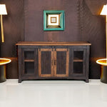 Martin Svensson Home 65" Solid Pine Wood Entertainment Center with Storage. Rustic TV Stand for TVs up to 70." Sliding Doors, Adjustable Shelves & Cable Management – Black and Honey Finish