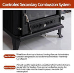 Wood Burning Stove with Heavy-Duty Steel Construction, Heats Up to 900 Sq Ft, FireBrick Lined, Large Viewing Glass & Automatic Air Curtain System
