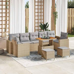 Garden Sofa Set 10 Pieces Beige and Light Grey Cushion Poly Rattan Furniture for Garden Patio Balcony Weatherproof Modular Comfortable Includes Table and Stool Durable