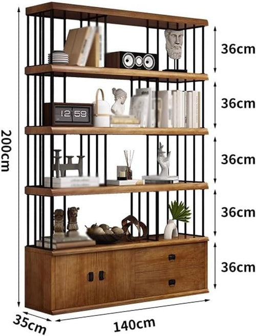 Book Shelf Open Bookcase Home Multi-layer Solid Wood Bookcase Living Room Integrated Whole Wall Storage Bookshelf Floor Cabinet for Living Room, Home Office, Bedroom(S:140CM*35CM*200CM)