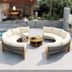 Alora 6-Person Half Moon Beige Patio Sectional Set with Cushions and Table