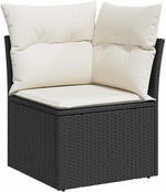 Garden Sofa Set 12 Pieces with Cushions in Black and Cream, Weatherproof Poly Rattan Lounge Furniture for Patio and Balcony, Modular Corner Couch with Storage Space, Comfortable Outdoor Wooden