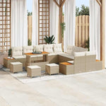 Garden Sofa Set with Cushions and Storage Space 14-Piece Beige Poly Rattan Weatherproof Outdoor Lounge Furniture for Garden Patio Balcony with Removable Cushions and Lightweight Aluminium