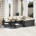 Garden Sofa Set 12 Pieces with Cushions Black Cream Polyrattan Weatherproof Lounge Furniture for Patio Balcony Modular Outdoor Two Seater with Storage Space and Table, Cosy and Space Saving