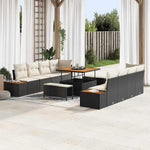 Garden Sofa Set Black Poly Rattan with Cushions 11 Pieces Weatherproof Lounge Furniture for Garden Balcony Patio with Storage Space and Sturdy Construction, Lightweight, Space-Saving, Cosy