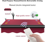 Retractable Patio Awning - Weather-Resistant Electric Sunshade with Remote & Manual Crank, Easy Installation for Window
