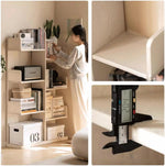 Book Shelf Open Bookcase Solid Wood Bookshelf Floor-standing Cream Style White Cactus Storage Rack Home Corner Bookcase Display for Living Room, Home Office, Bedroom(100cm)