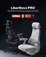 LiberNovo PRO AirFlow Dynamic Ergonomic Office Chair, Desk Chair with Active AirFlow Seat Ventilation, 2 Ventilation Speeds, 5 Recline, Built-in Spine Stretch, for Home Office, Glacier 45cm