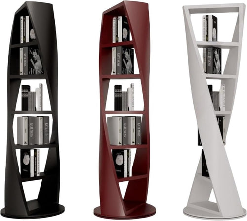 Bookshelf Lacquered Bookcase, Solid Wood Rotating Bookcase, Circular Shelving, Modern Simple Special-shaped Decorative Display Stand Bookcases(Red,L)