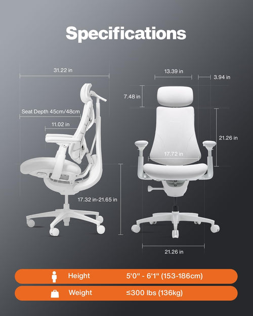LiberNovo PRO AirFlow Dynamic Ergonomic Office Chair, Desk Chair with Active AirFlow Seat Ventilation, 2 Ventilation Speeds, 5 Recline, Built-in Spine Stretch, for Home Office, Glacier 48cm