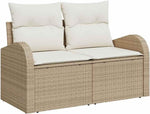 Garden Sofa Set 13 Pieces with Cushions in Beige and Cream, Polyrattan and Acacia Wood, Weatherproof Lounge Furniture for Patio and Balcony, with Storage Space and Comfortable Padding