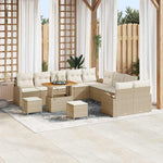 Garden Sofa Set 13 Pieces with Cushions in Beige and Cream, Polyrattan and Acacia Wood, Weatherproof Lounge Furniture for Patio and Balcony, with Storage Space and Comfortable Padding