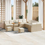 Garden Sofa Set 13 Pieces with Cushions in Beige and Cream, Polyrattan and Acacia Wood, Weatherproof Lounge Furniture for Patio and Balcony, with Storage Space and Comfortable Padding