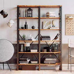Book Shelf Open Bookcase Living Room Bedroom Simple Floor-standing Storage Rack Office Solid Wood Bookshelf Iron for Living Room, Home Office, Bedroom