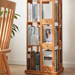 Solid Wood Bookshelf for Living Room Furniture Minimalist Household Floor Book Shelf Light Swivel Bookcase(D)