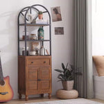 Book Shelf Open Bookcase Retro Living Room French Arched Shelf Home Solid Wood Floor Simple Bookshelf for Living Room, Home Office, Bedroom