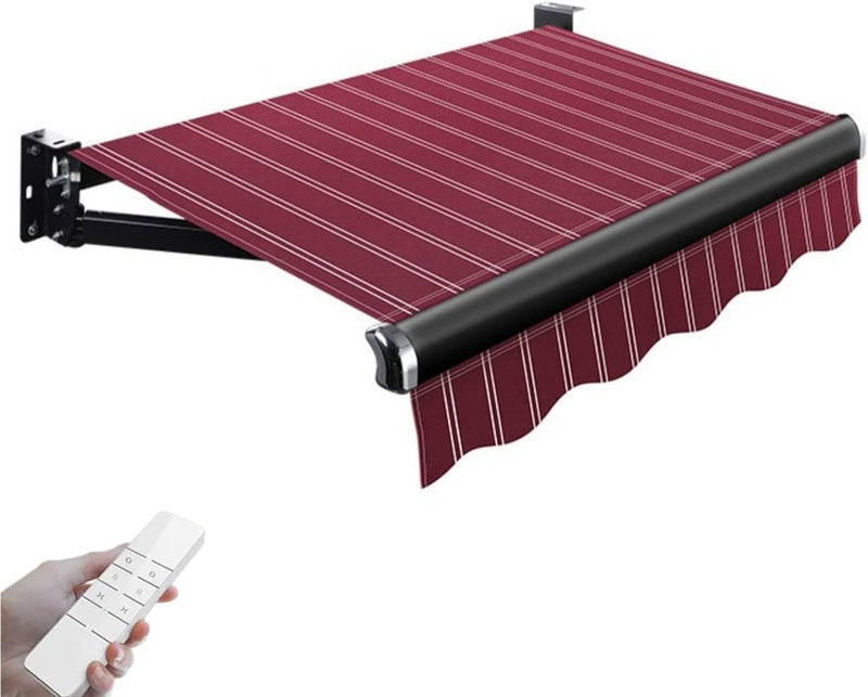 Patio Retractable Awning Outdoor Electric with Remote Control Manual Crank Handle Sunshade Shelter for Patio Door and Window Stripes 3x2.5m