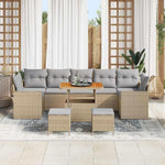 Garden Sofa Set 10 Pieces Beige and Light Grey Cushion Poly Rattan Furniture for Garden Patio Balcony Weatherproof Modular Comfortable Includes Table and Stool Durable